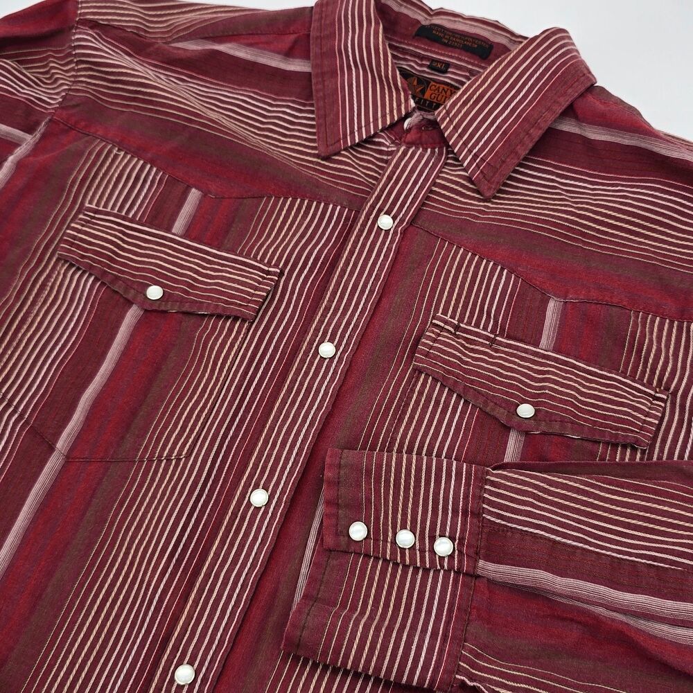 Canyon Guide Outfitters Pearl Snap Long Sleeve Shirt 2XL Maroon Striped